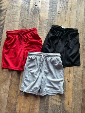 3-Pack Athletic Mesh Shorts - Red, Black, Gray